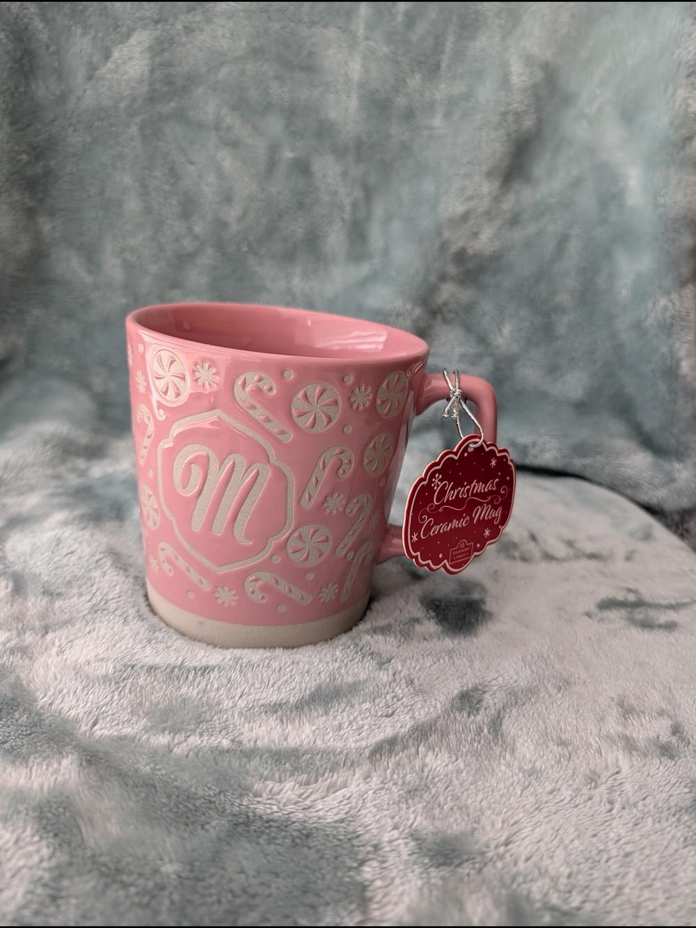 Pink Monogram 'M' Ceramic Christmas Mug